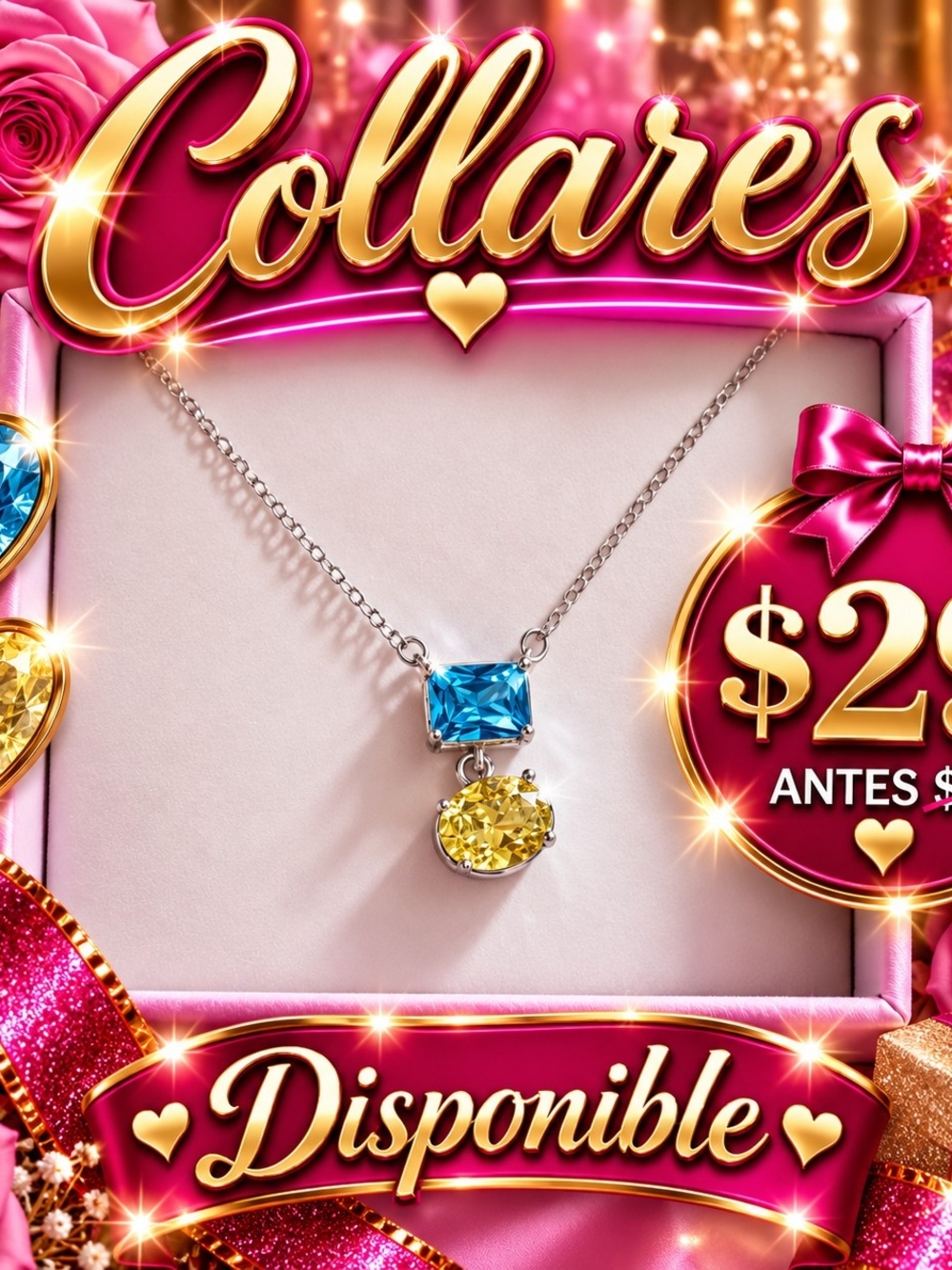 Silver Chain Necklace with Blue and Yellow Gemstones